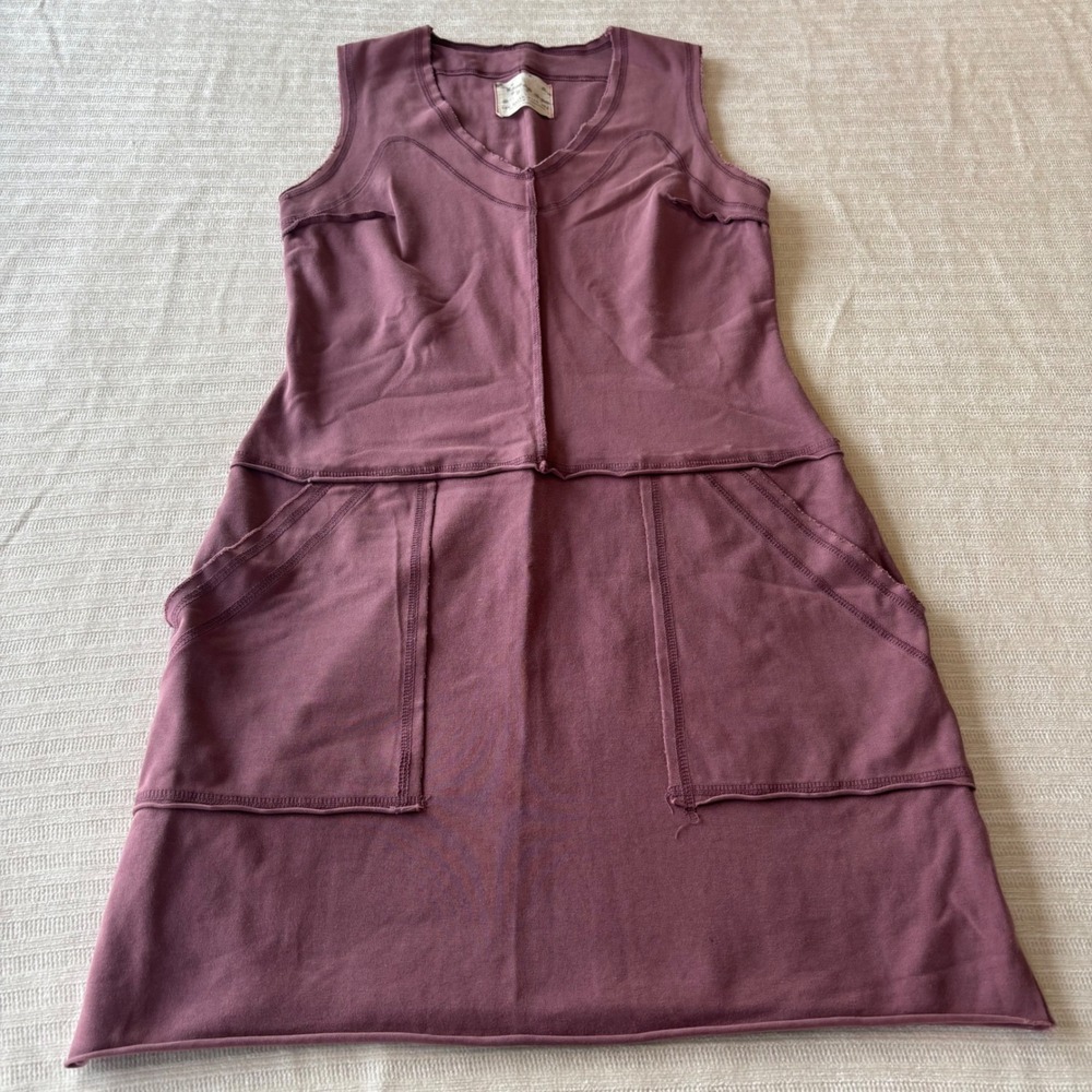 Raw Earth Wild Sky Organic Cotton V-Neck Sleeveless Pocket Mini Dress Plum S